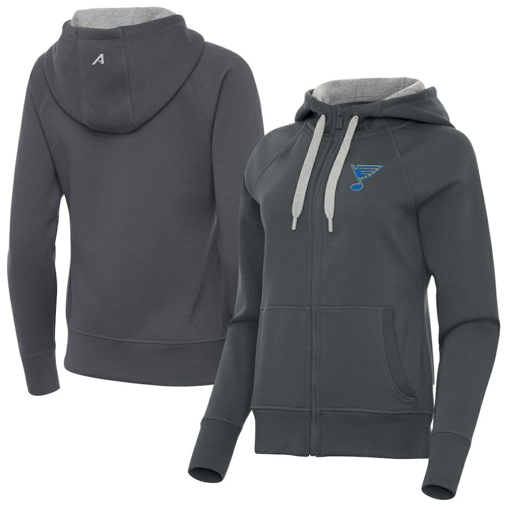 NHL Charcoal St. Louis Blues Antigua Women's Victory Full-Zip Hoodie