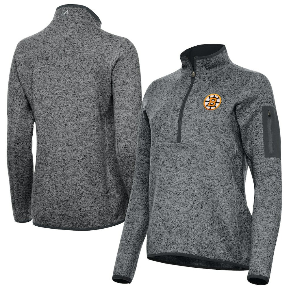 NHL Heather Black Boston Bruins Antigua Women's Fortune Half-Zip Pullover