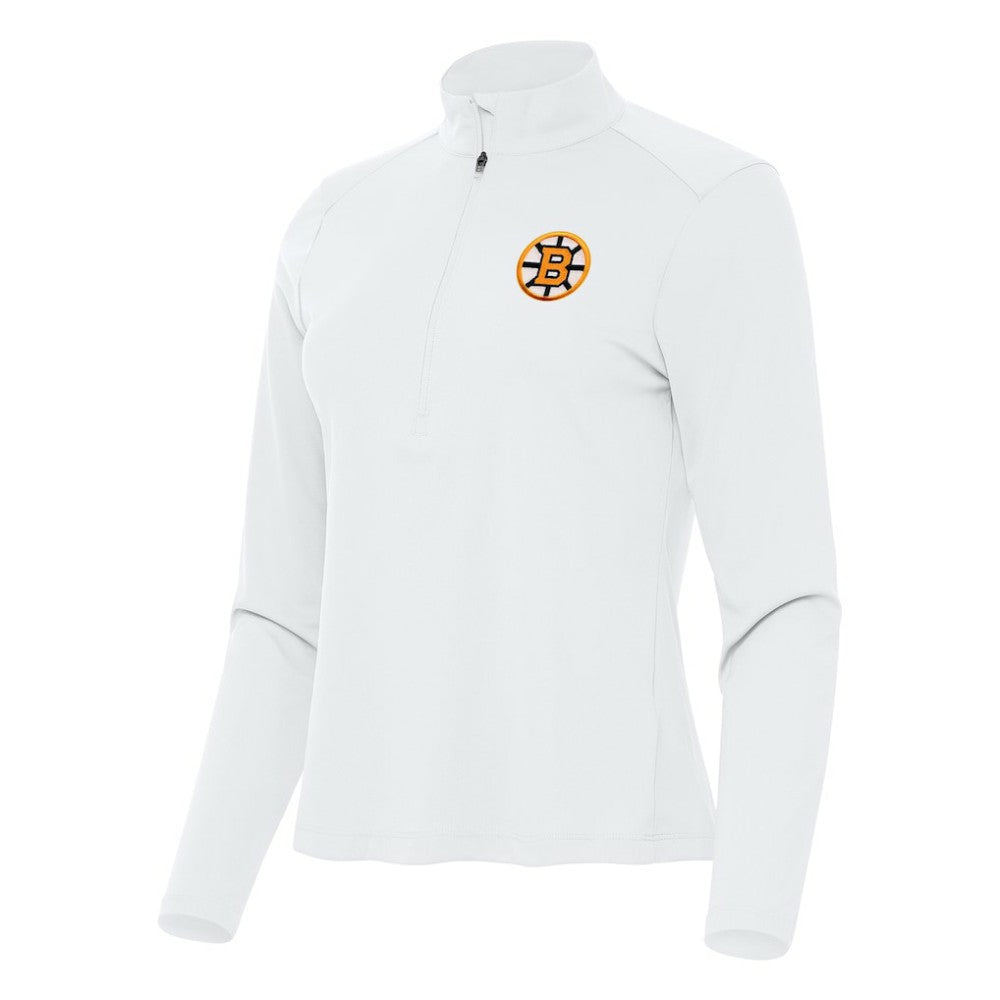NHL White Boston Bruins Antigua Women's Tribute Half-Zip Pullover
