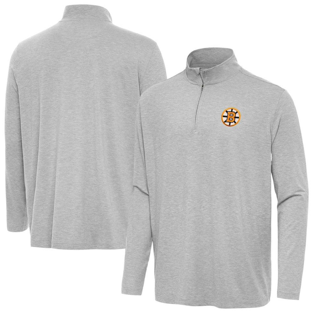 NHL Heather Gray Boston Bruins Antigua Hunk Lightweight Quarter-Zip Pullover