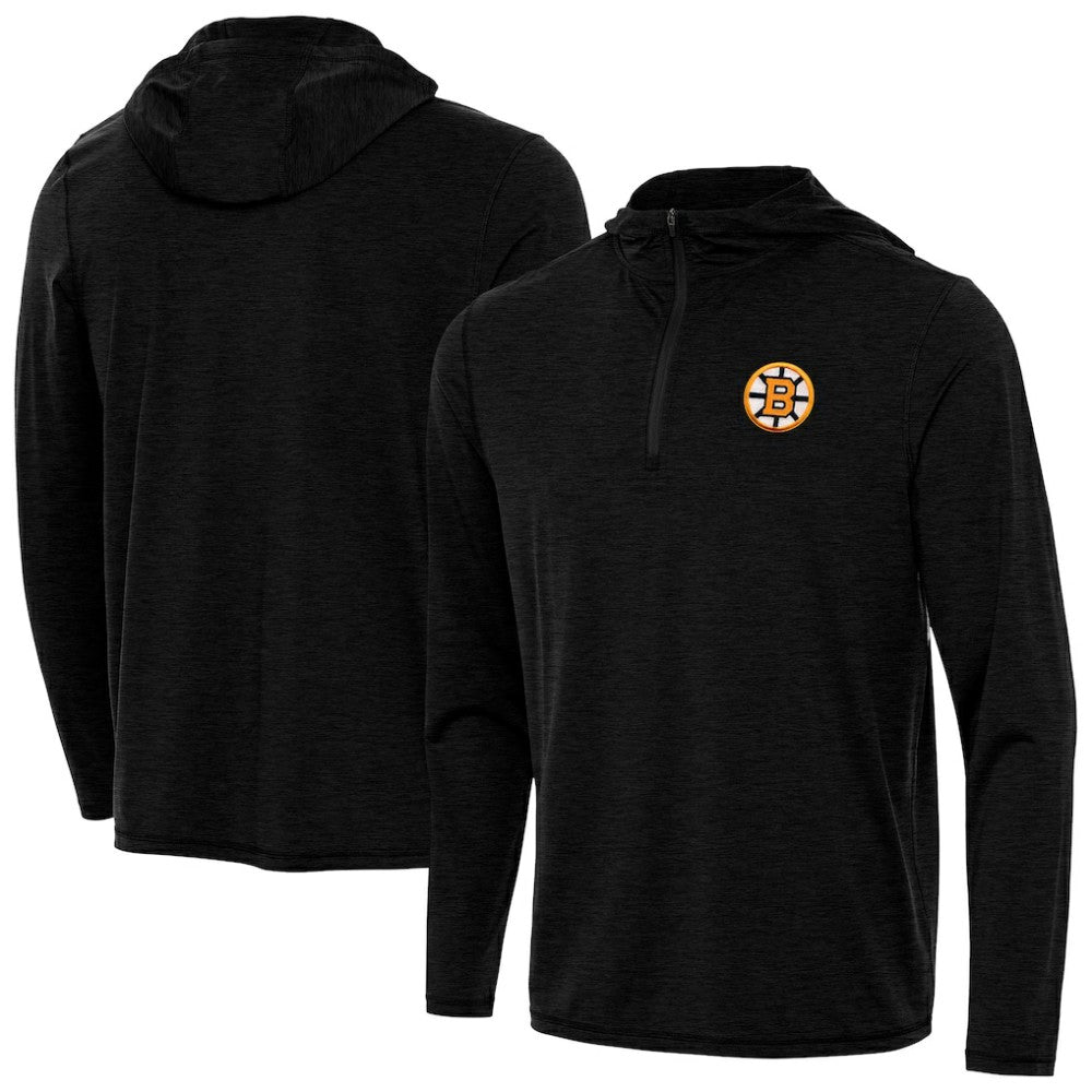 NHL Heather Black Boston Bruins Antigua Tidy Quarter-Zip Hoodie