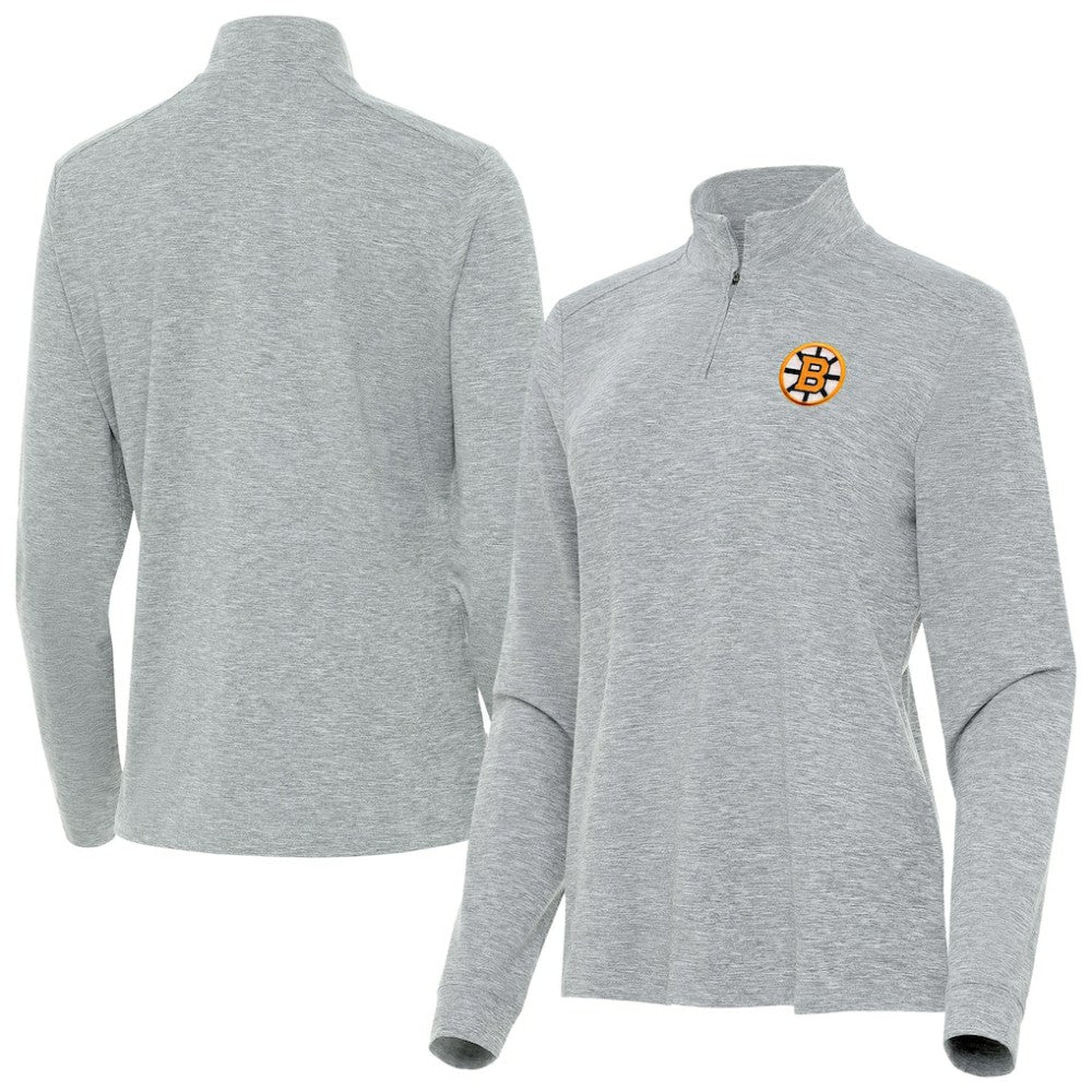 NHL Heather Gray Boston Bruins Antigua Mentor Long Sleeve Quarter-Zip Mock Polo