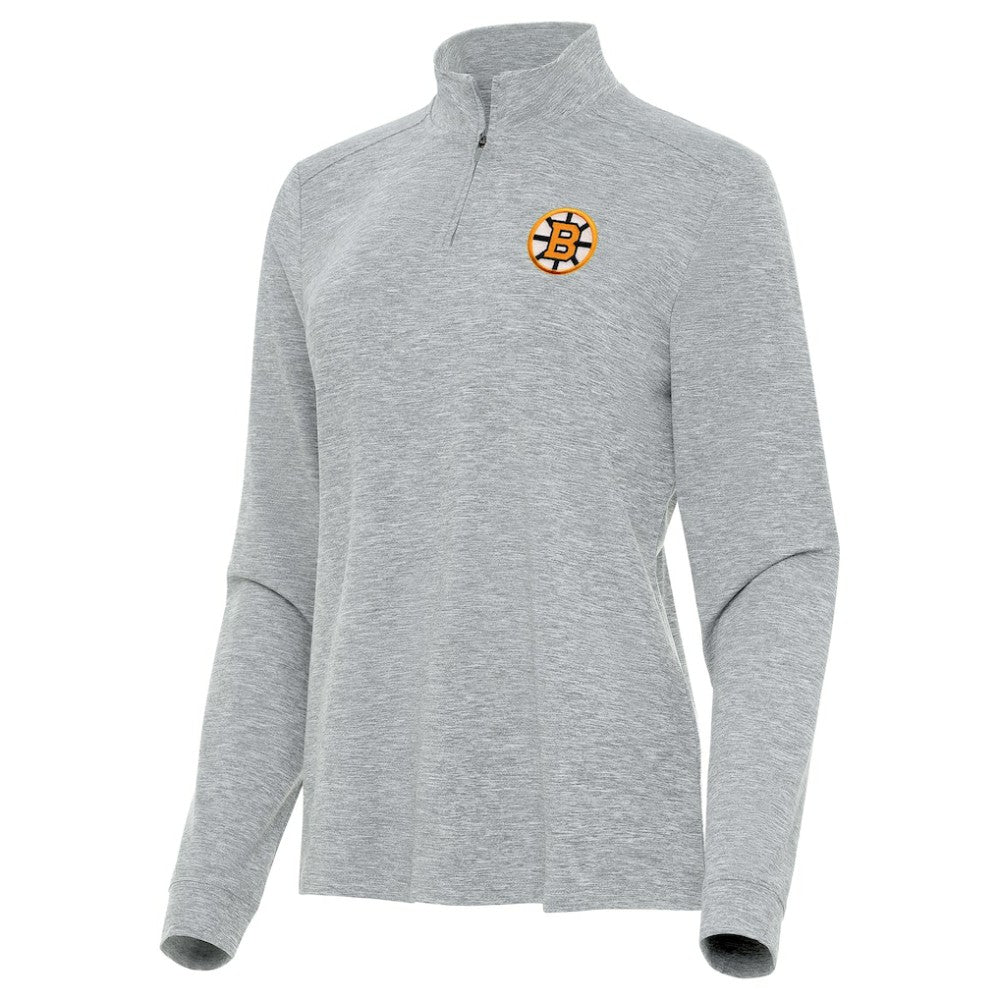 NHL Heather Gray Boston Bruins Antigua Mentor Long Sleeve Quarter-Zip Mock Polo