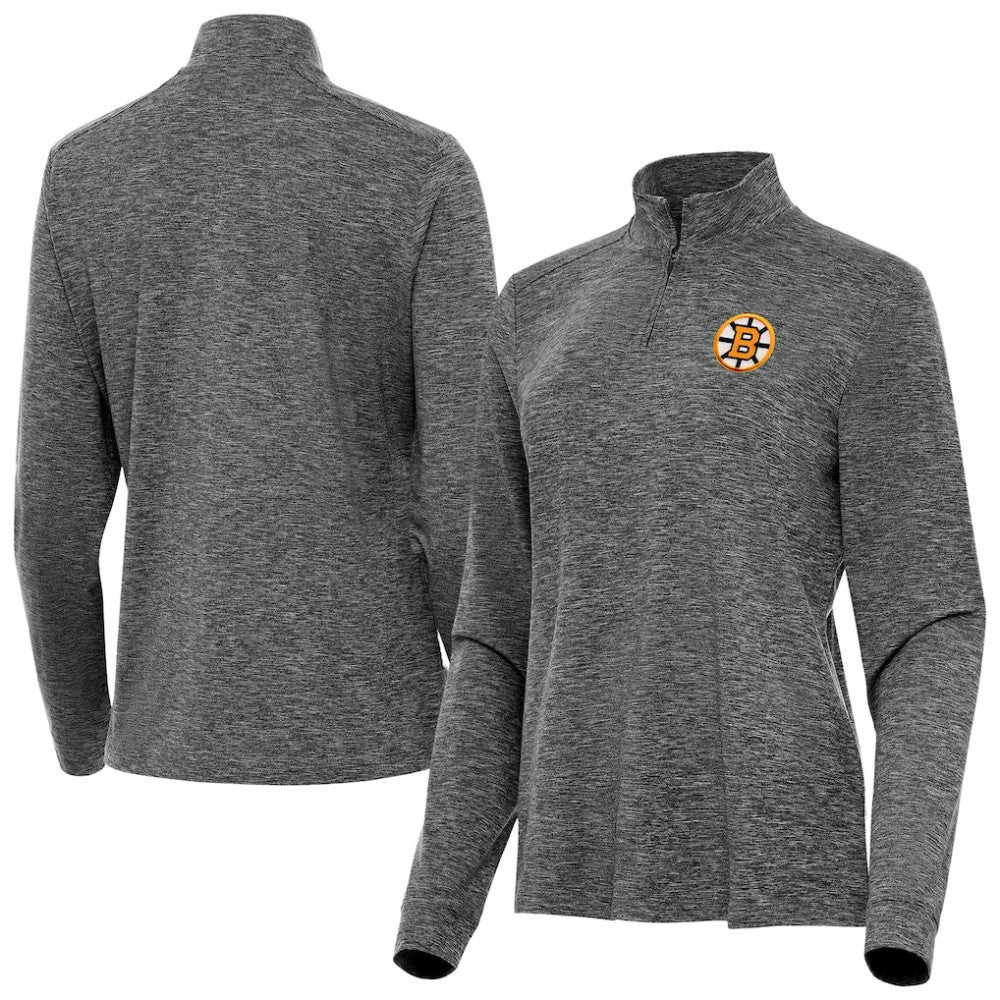 NHL Heather Black Boston Bruins Antigua Mentor Long Sleeve Quarter-Zip Mock Polo