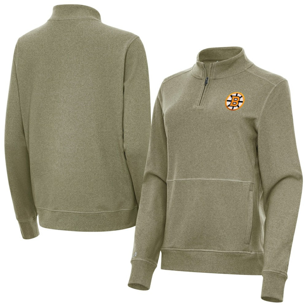 NHL Olive Boston Bruins Antigua Women's Crush Quarter-Zip Pullover