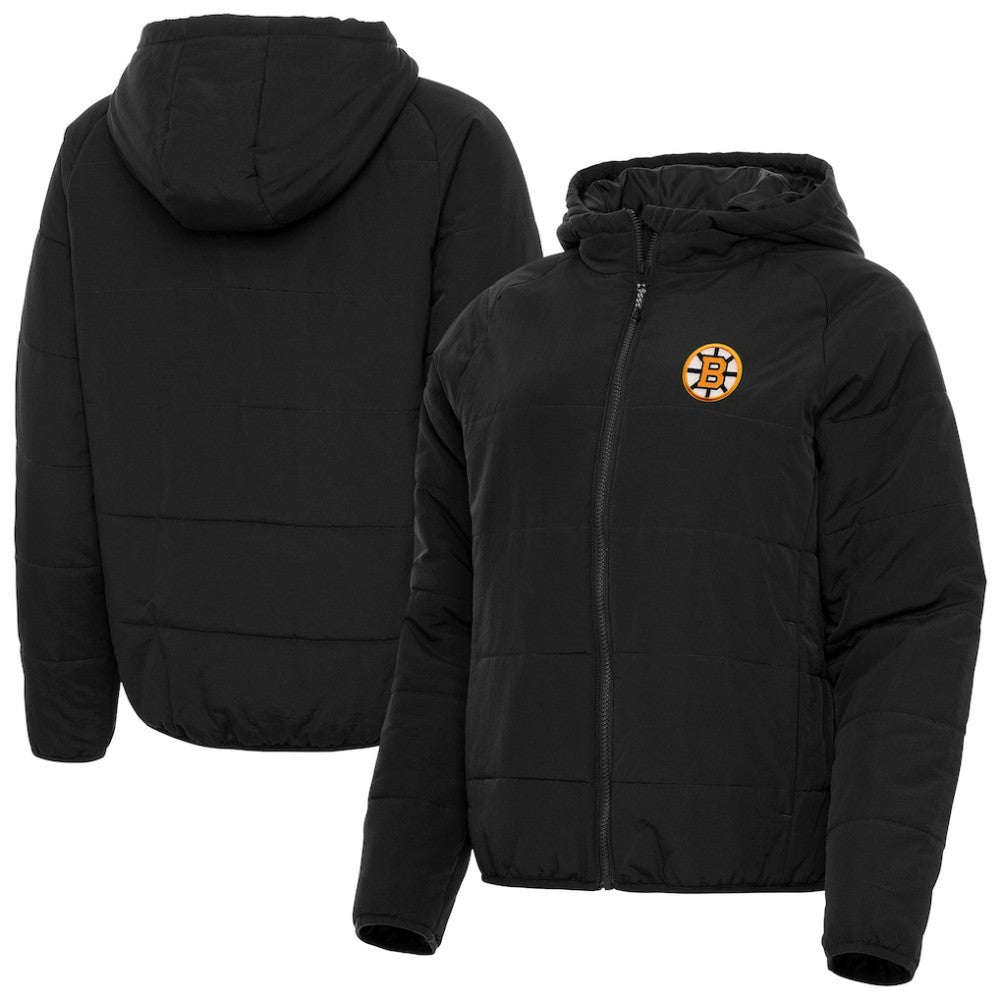 NHL Black Boston Bruins Antigua Women's Raglan Universe Full-Zip Hooded Jacket