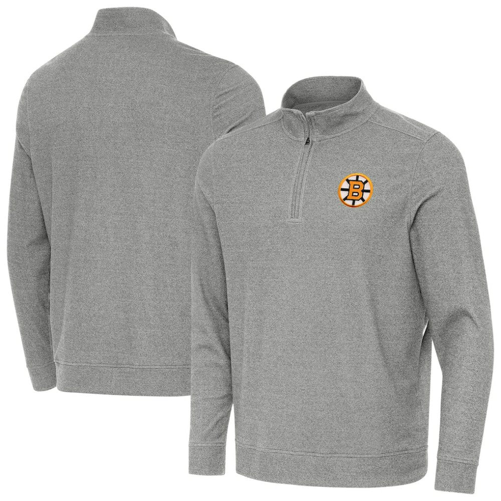 NHL Heather Black Boston Bruins Antigua Subtle Quarter-Zip Sweatshirt