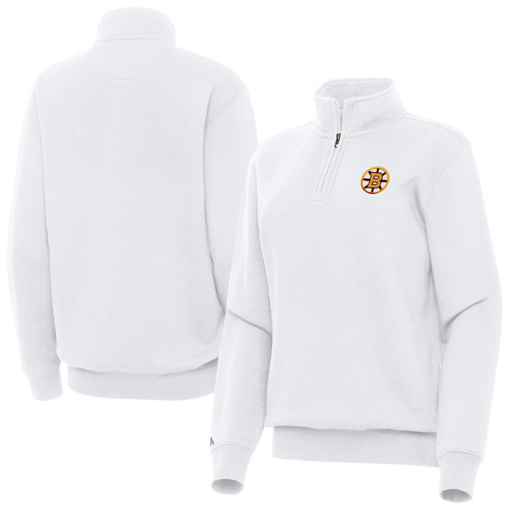 NHL White Boston Bruins Antigua Women's Victory Quarter-Zip Pullover Top