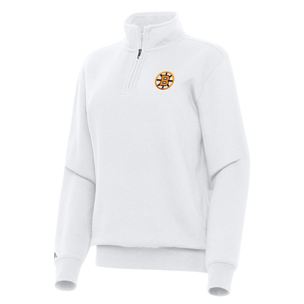 NHL White Boston Bruins Antigua Women's Victory Quarter-Zip Pullover Top