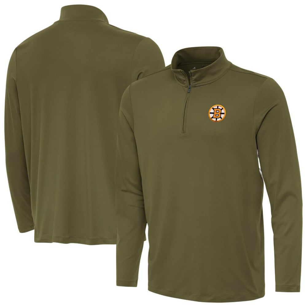 NHL Olive Boston Bruins Antigua Reprocess Quarter-Zip Pullover