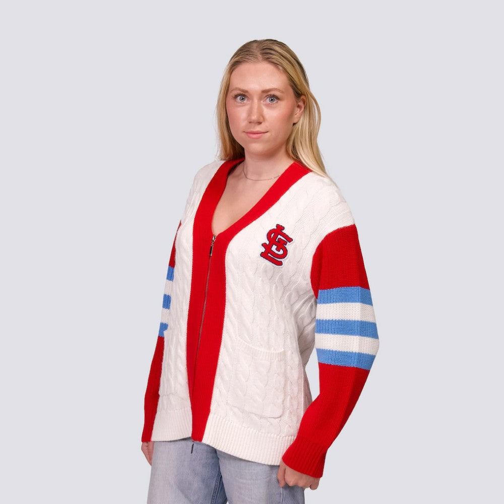 MLB St. Louis Cardinals Lusso Women's Shyla Knit V-Neck Full-Zip Sweater