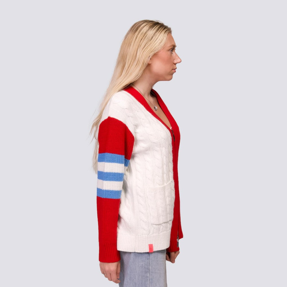 MLB St. Louis Cardinals Lusso Women's Shyla Knit V-Neck Full-Zip Sweater