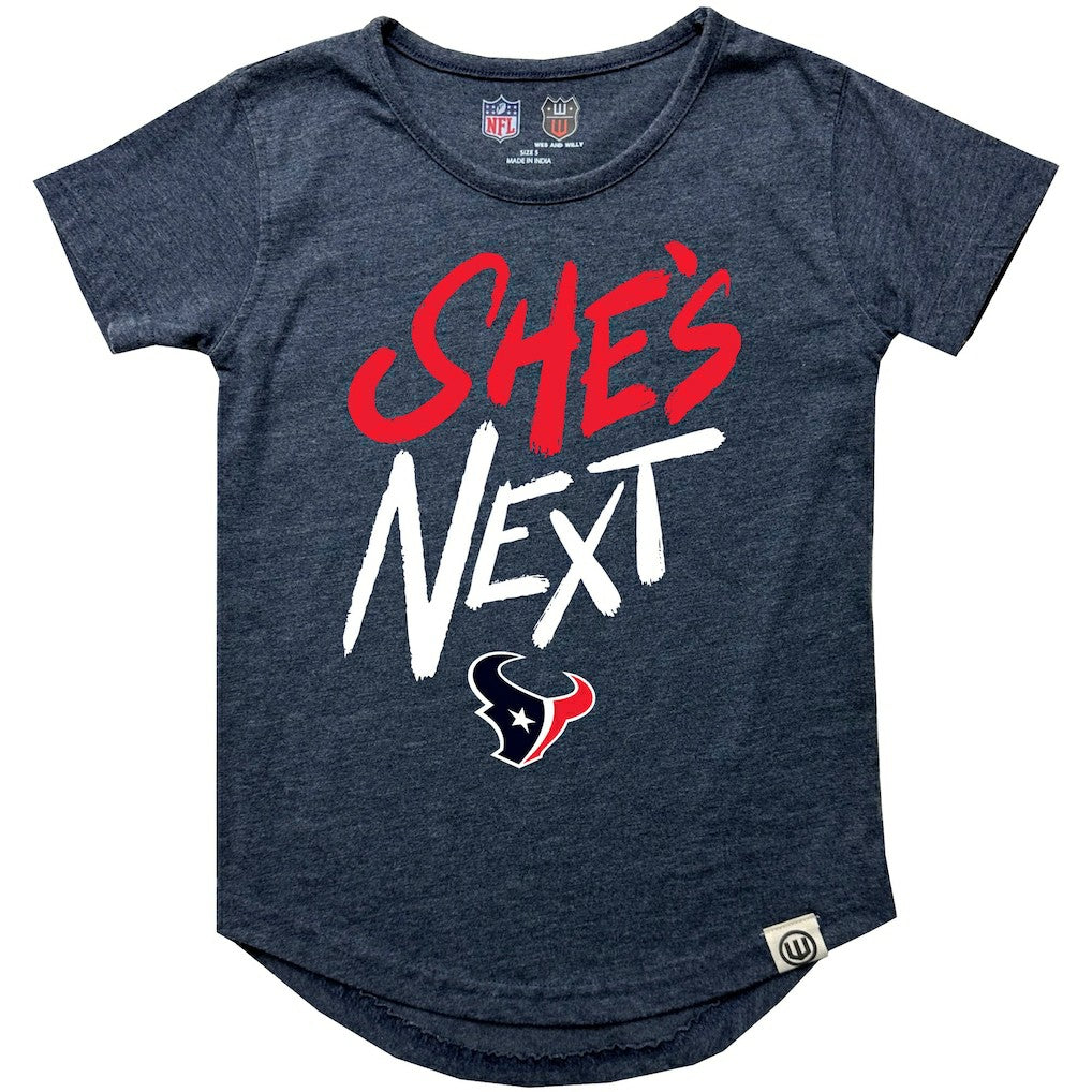 Wes & Willy Girls Youth She's Next Garment Washed T-Shirt - Houston Texans