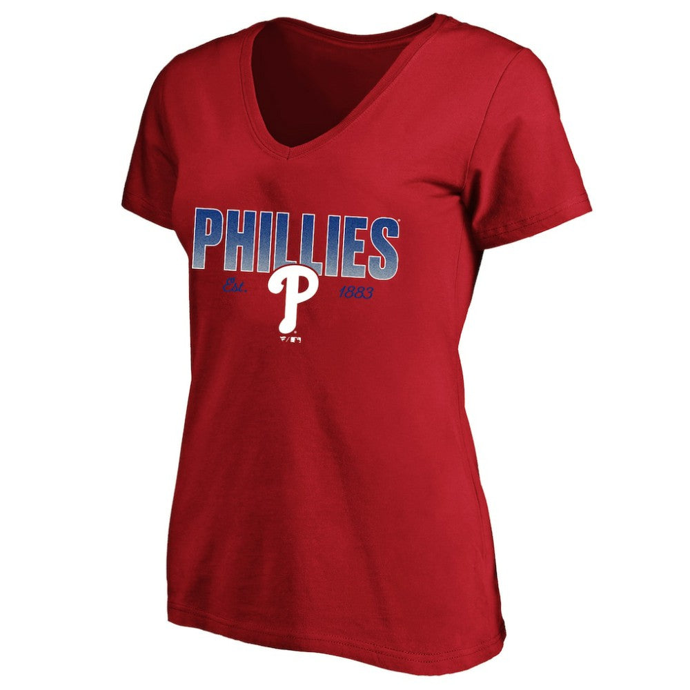 MLB Philadelphia Phillies Profile Women's Plus Size Wordmark V-Neck T-Shirt