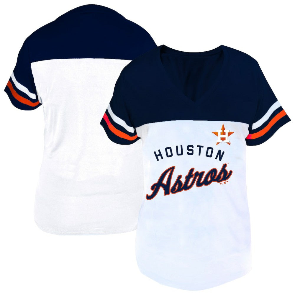 MLB Houston Astros Profile Women's Plus Size Two-Stripe V-Neck T-Shirt