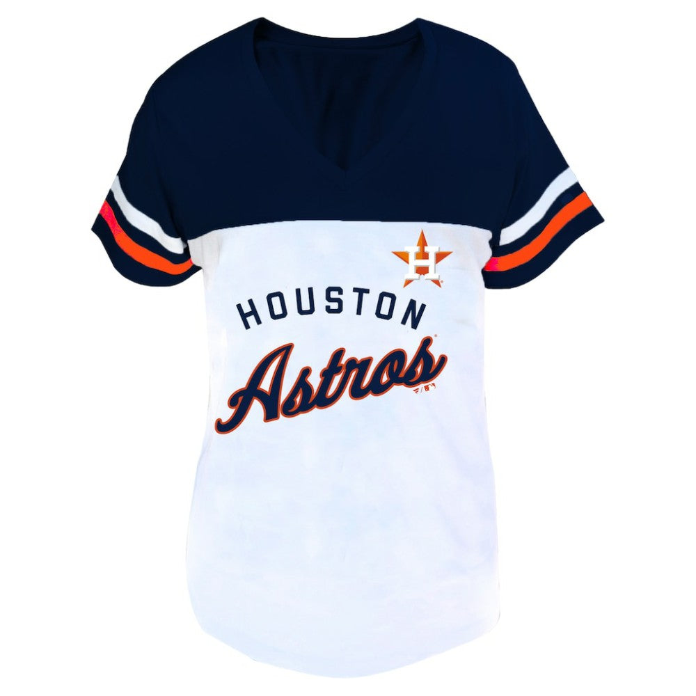 MLB Houston Astros Profile Women's Plus Size Two-Stripe V-Neck T-Shirt
