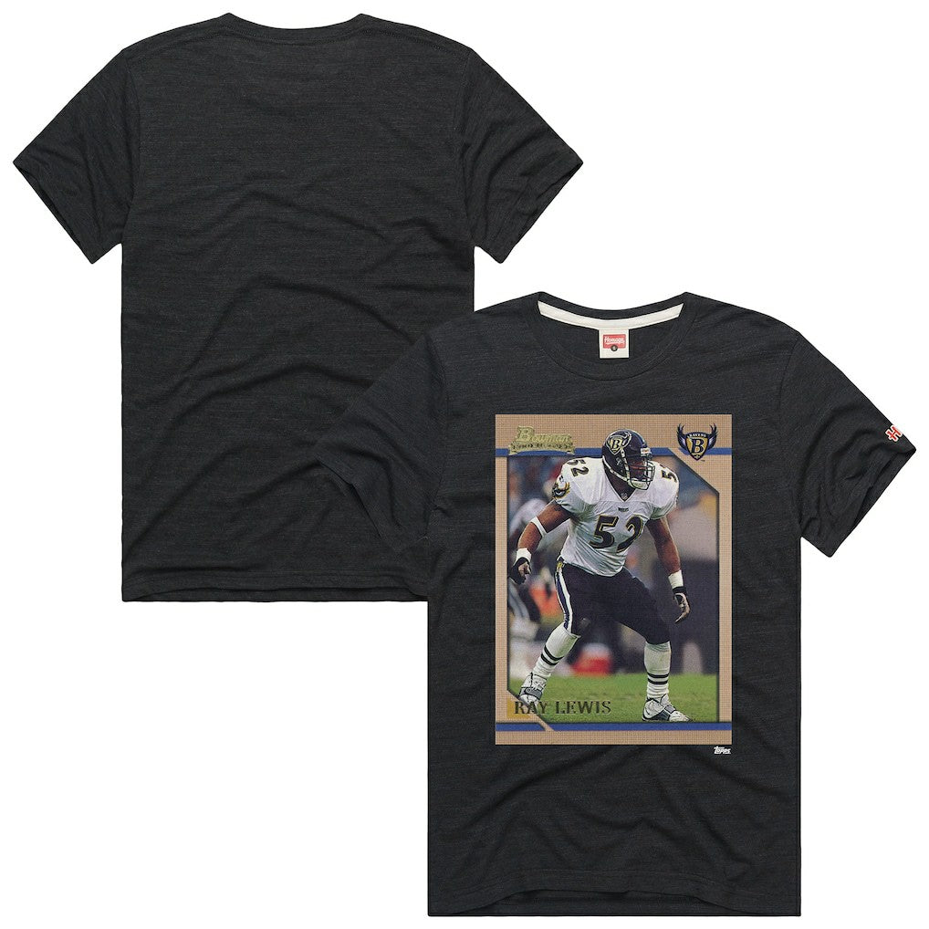Ray Lewis  Homage Unisex NFL Topps Trading Card Tri-Blend T-Shirt - Baltimore Ravens