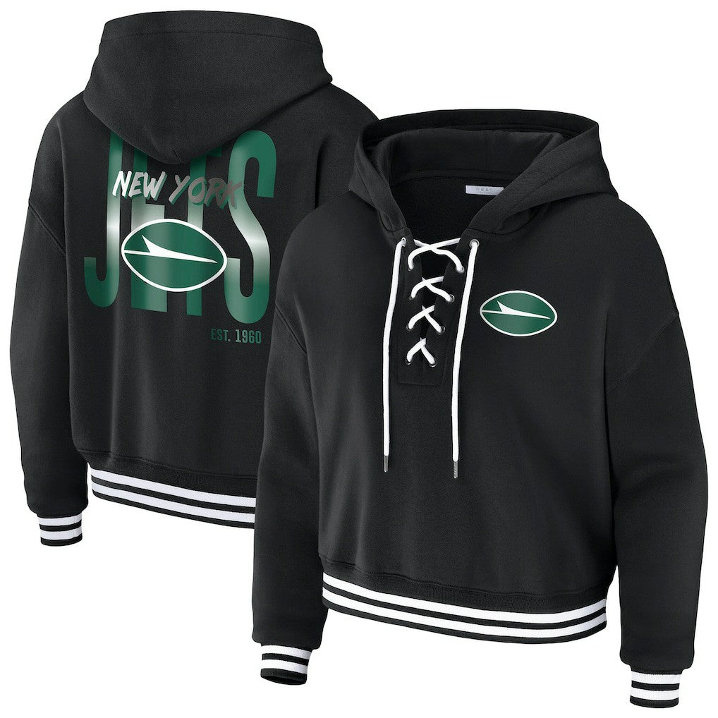 WEAR by Erin Andrews Women's Lace-Up Fleece Hoodie - New York Jets