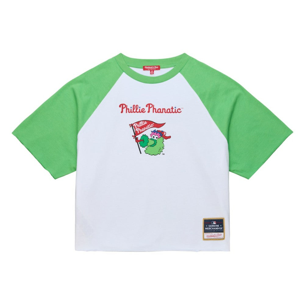 MLB Philadelphia Phillies Mitchell & Ness Women's Cropped Raglan Mascot Boxy T-Shirt
