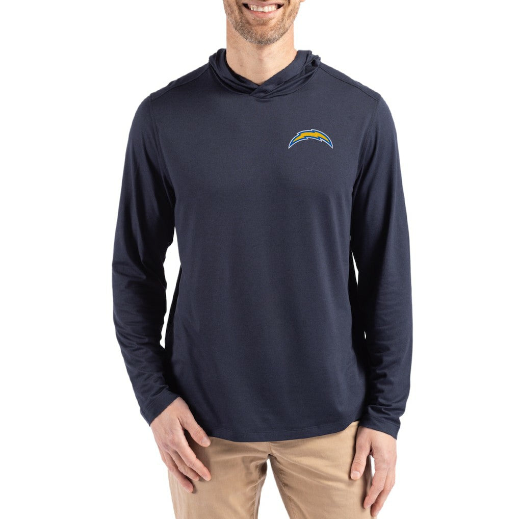 Cutter & Buck Coastline Epic Comfort Eco Recycled Long Sleeve Hoodie T-Shirt - Los Angeles Chargers