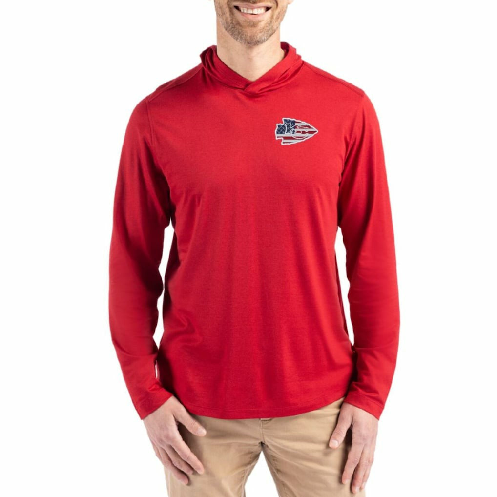Cutter & Buck Americana Coastline Epic Comfort Eco Recycled Long Sleeve Hoodie T-Shirt - Kansas City Chiefs
