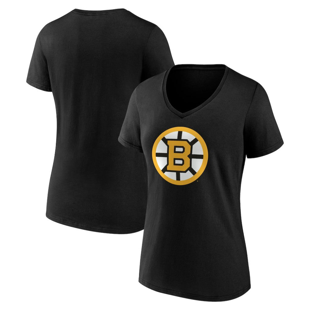 NHL Black Boston Bruins Women's Essential V-Neck T-Shirt