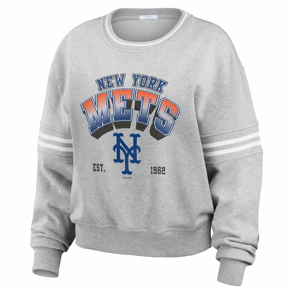 MLB New York Mets WEAR by Erin Andrews Women's Sleeve Stripe Fleece Sweatshirt