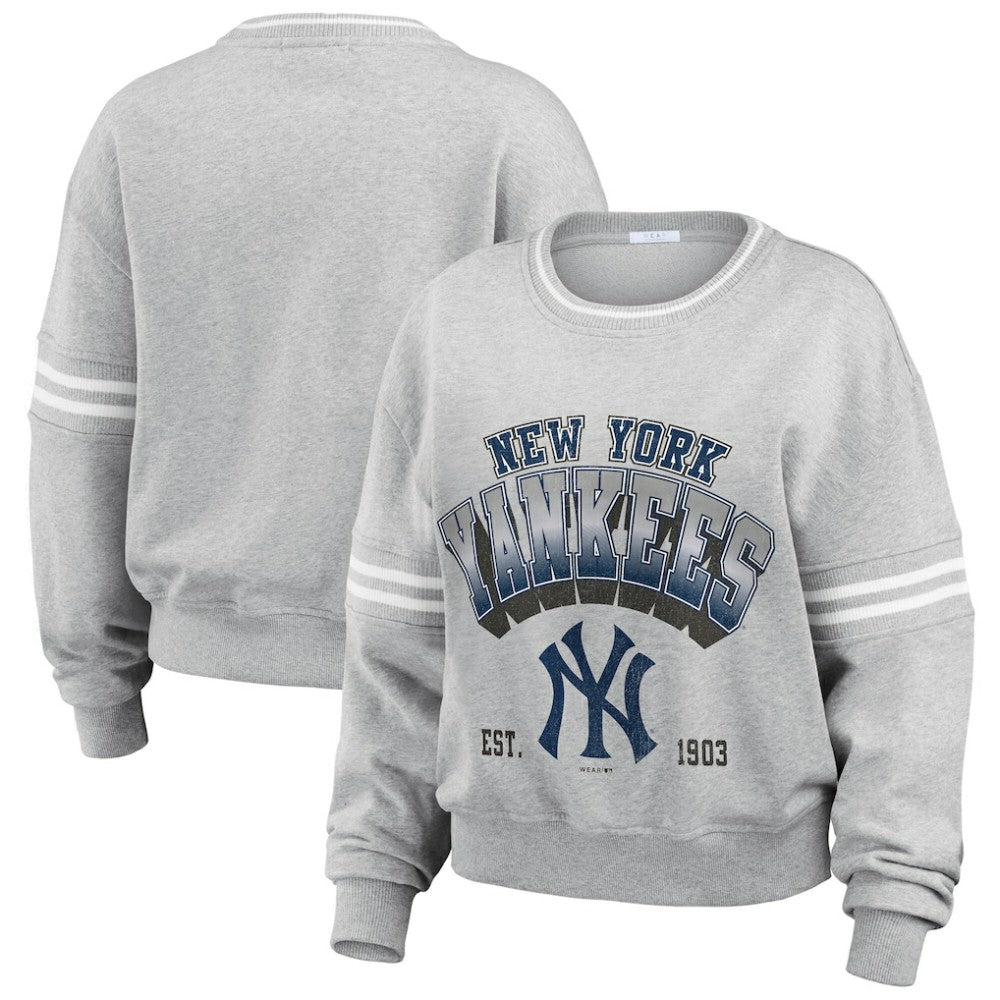 MLB New York Yankees WEAR by Erin Andrews Women's Sleeve Stripe Fleece Crewneck Sweatshirt