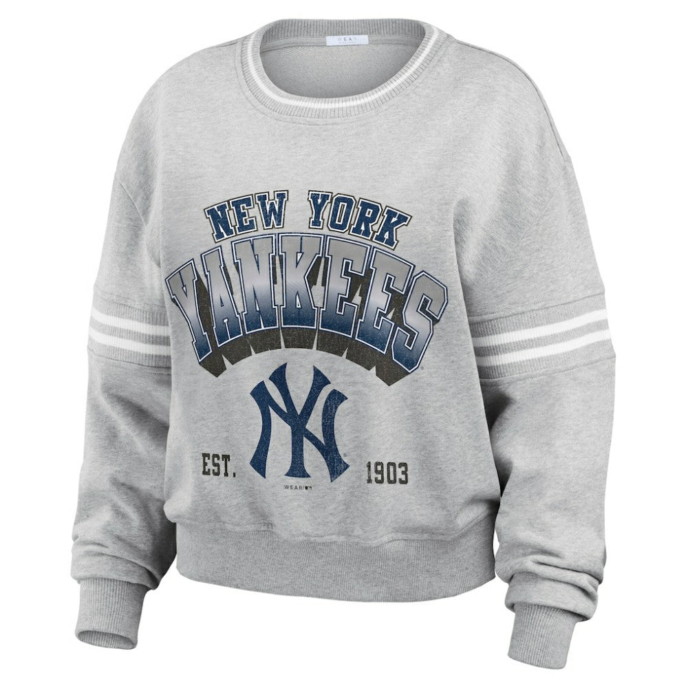 MLB New York Yankees WEAR by Erin Andrews Women's Sleeve Stripe Fleece Crewneck Sweatshirt