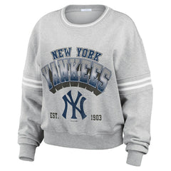 MLB New York Yankees WEAR by Erin Andrews Women's Sleeve Stripe Fleece Crewneck Sweatshirt