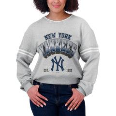 MLB New York Yankees WEAR by Erin Andrews Women's Sleeve Stripe Fleece Crewneck Sweatshirt