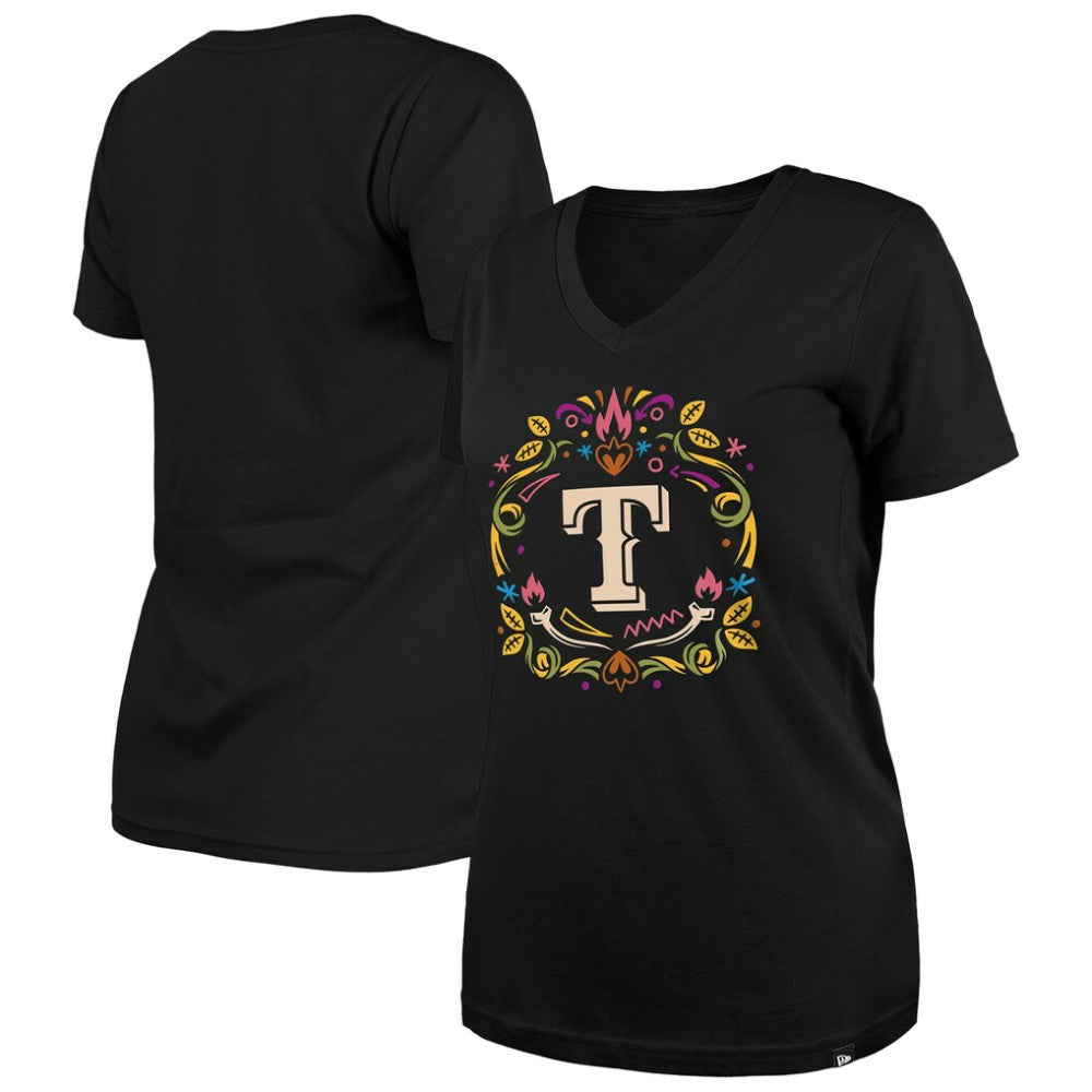MLB Texas Rangers New Era Women's Día de los Muertos V-Neck T-Shirt