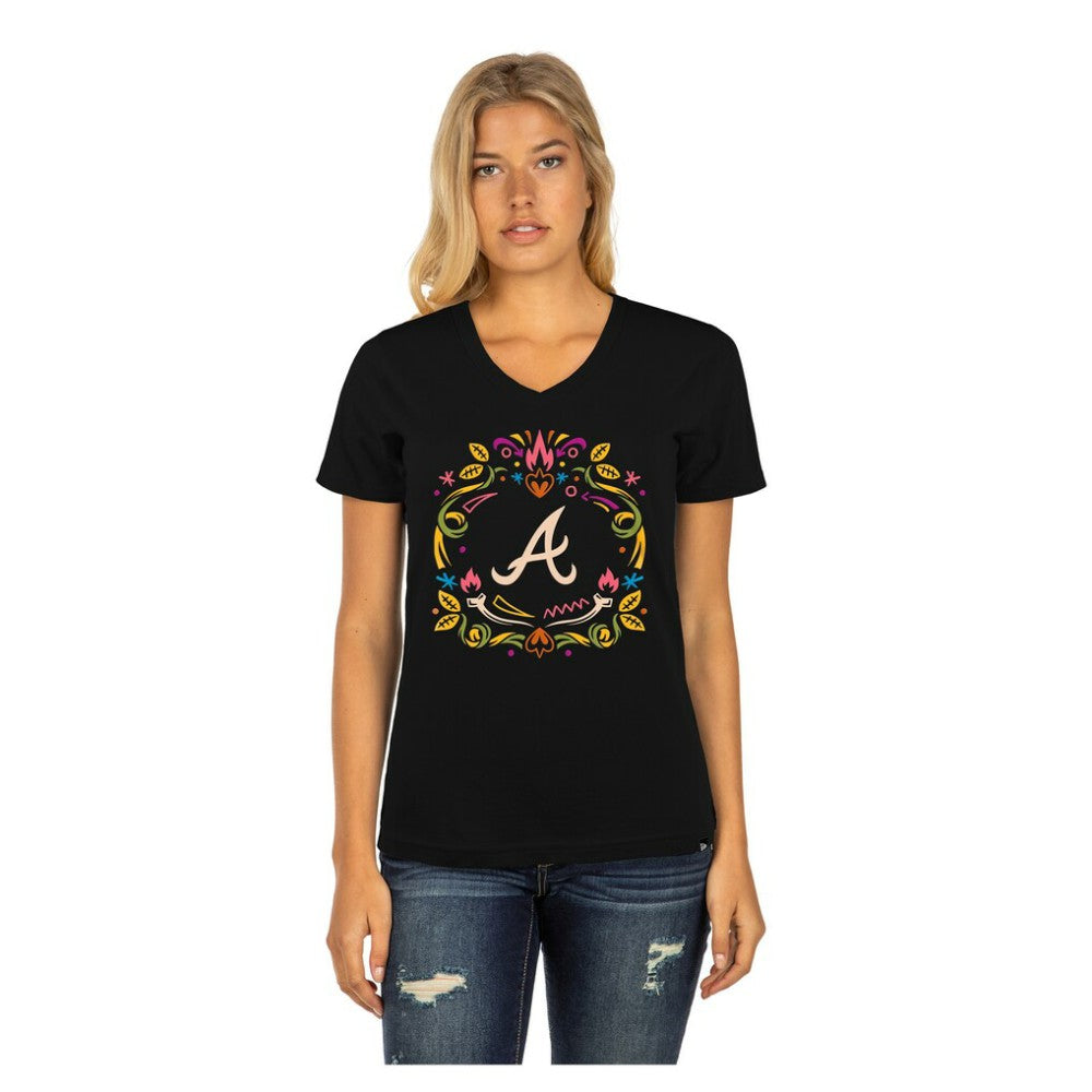 MLB Atlanta Braves New Era Women's Día de los Muertos V-Neck T-Shirt
