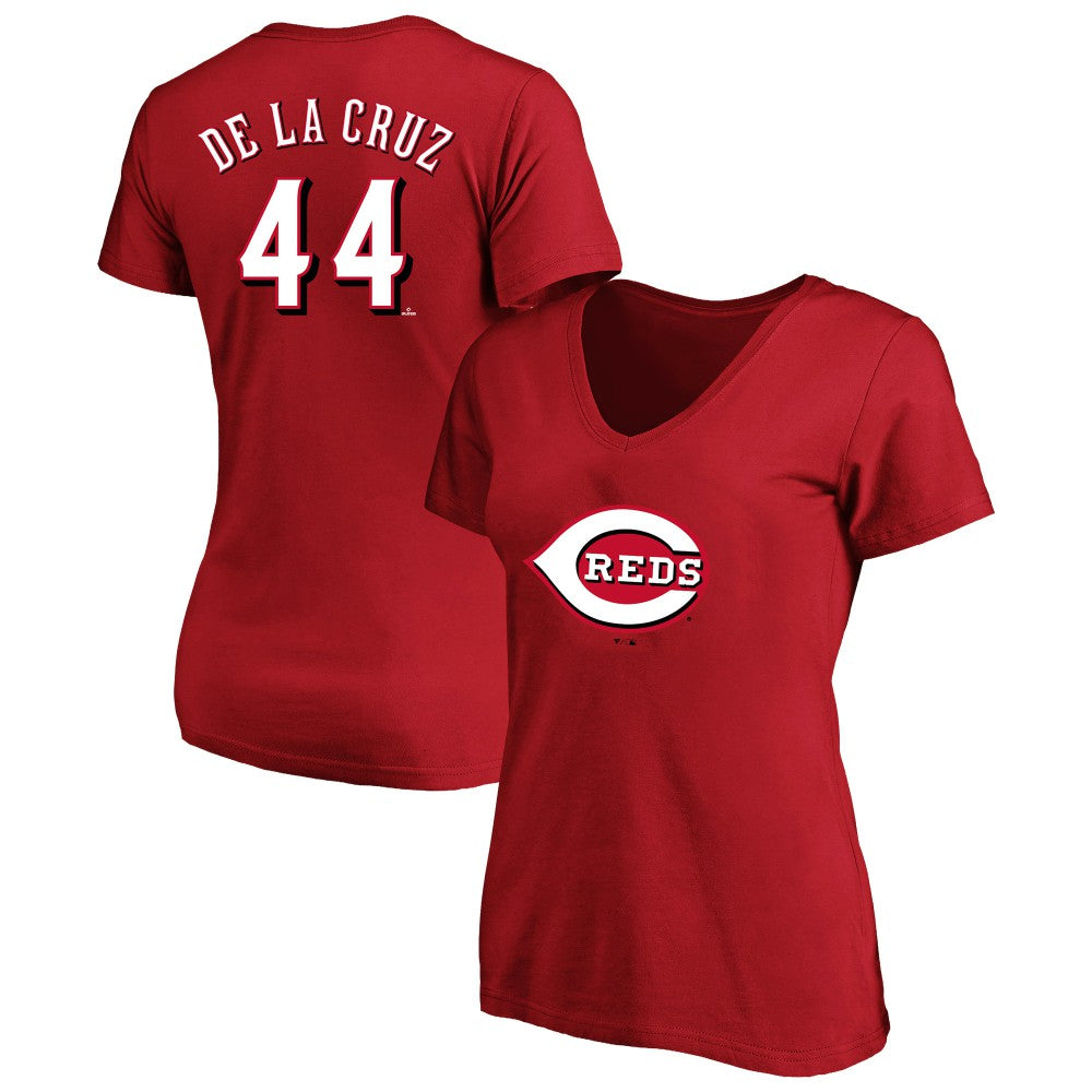 MLB Elly De La Cruz Cincinnati Reds Profile Women's Plus Size Name & Number V-Neck T-Shirt