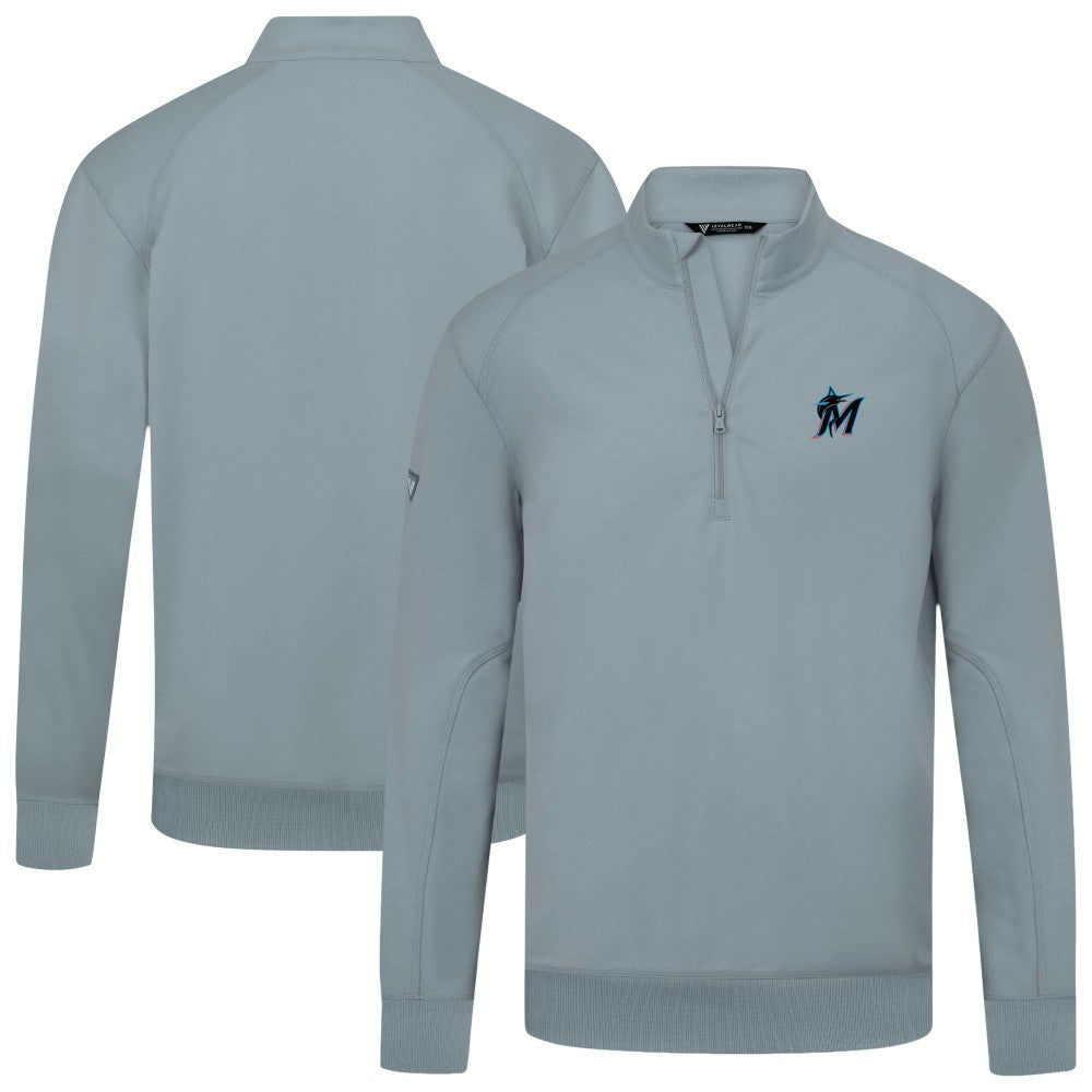 MLB Miami Marlins Levelwear Upright Insignia Tri-Blend Quarter-Zip Pullover