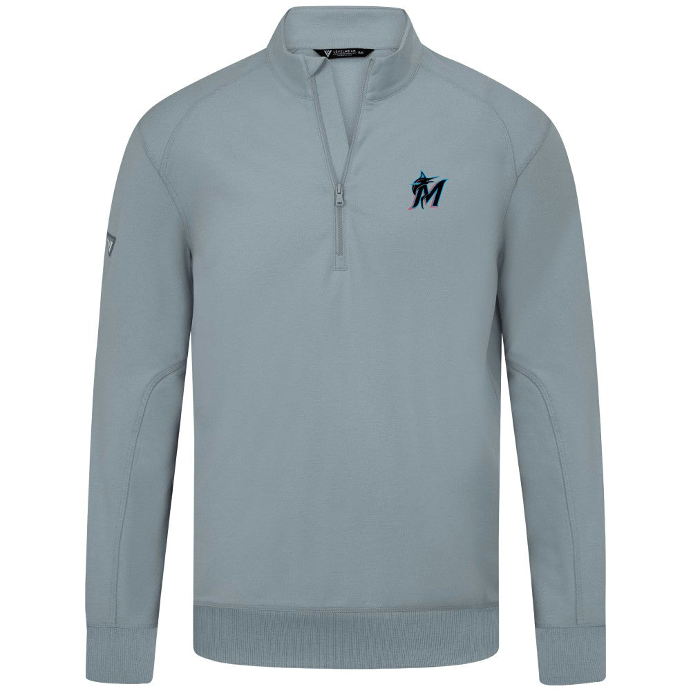 MLB Miami Marlins Levelwear Upright Insignia Tri-Blend Quarter-Zip Pullover