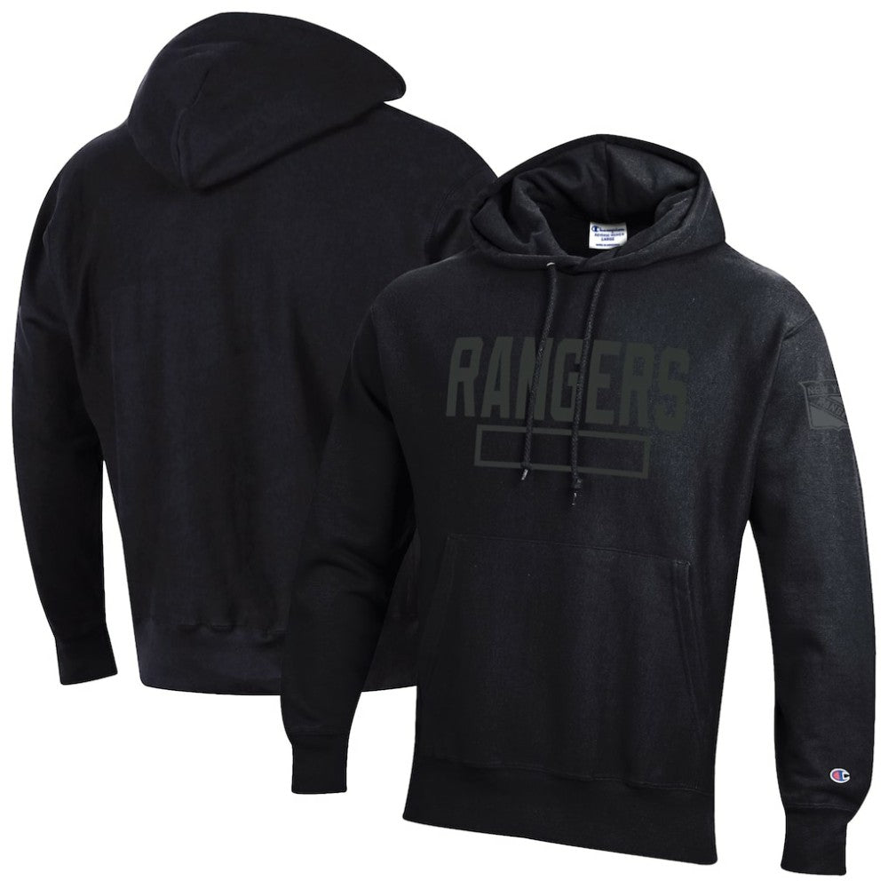 NHL Black New York Rangers Champion Tonal Reverse Weave Fleece Hoodie