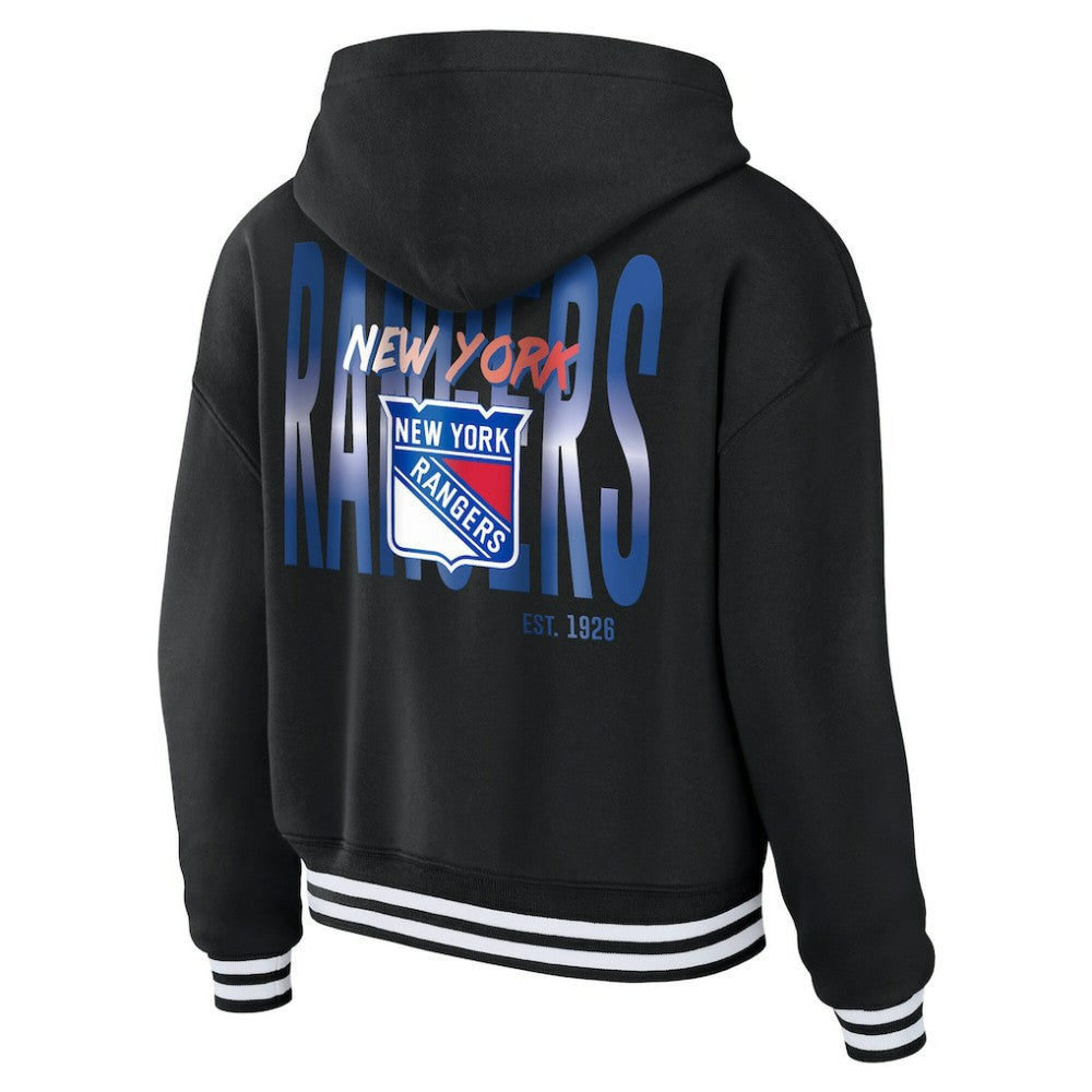 NHL Black New York Rangers WEAR by Erin Andrews Women's Cropped Lace-Up Hoodie