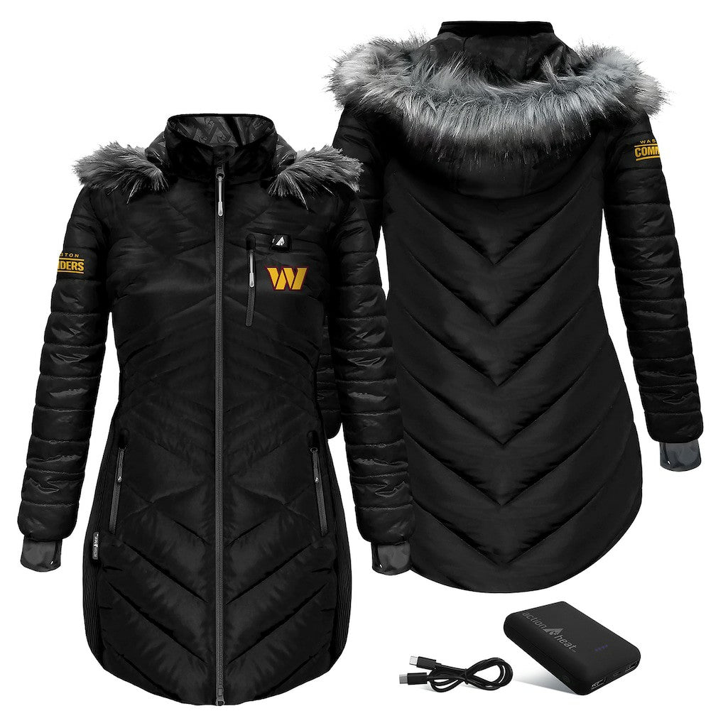 ActionHeat Women's 5V Battery Heated Long Puffer Full-Zip Hoodie Jacket - Washington Commanders