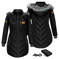 ActionHeat Women's 5V Battery Heated Long Puffer Full-Zip Hoodie Jacket - Washington Commanders