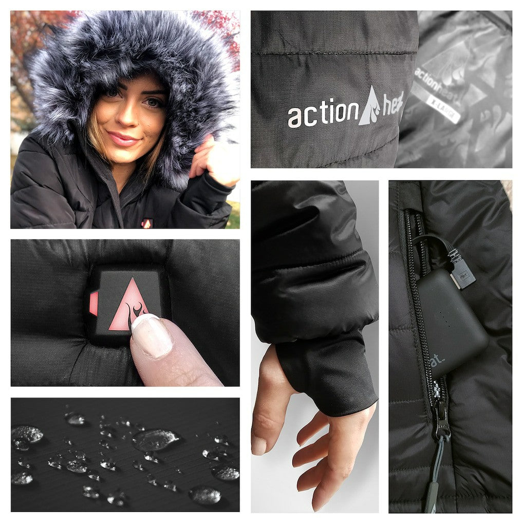 ActionHeat Women's 5V Battery Heated Long Puffer Full-Zip Hoodie Jacket - Washington Commanders