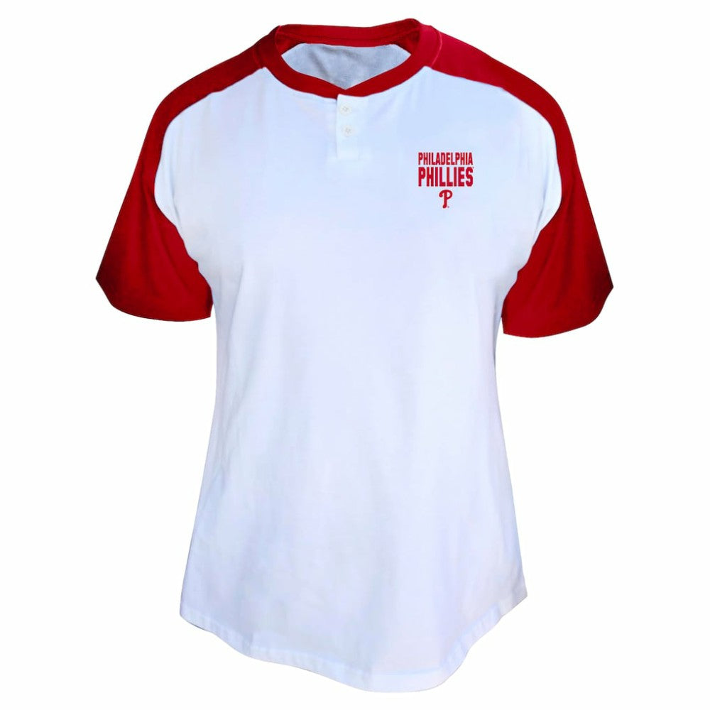 MLB Bryce Harper Philadelphia Phillies Profile Women's Plus Size Name & Number Raglan Henley T-Shirt