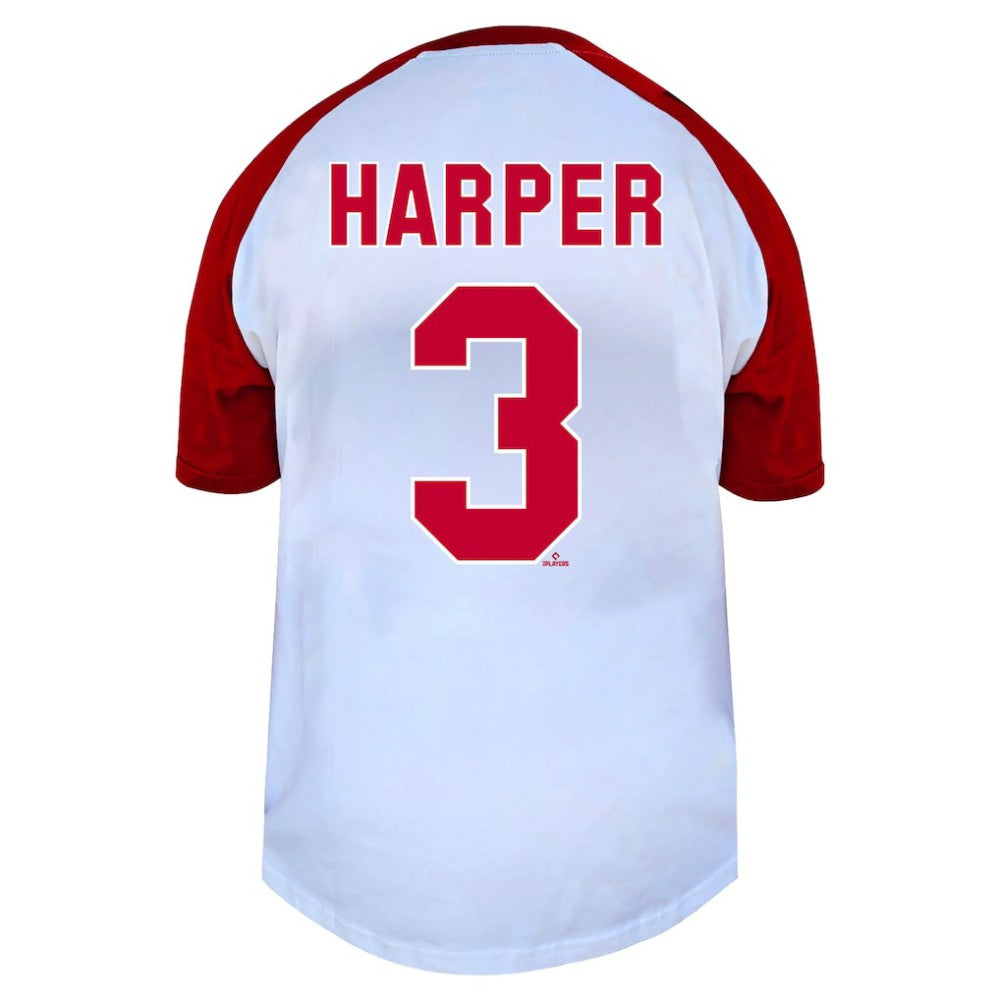MLB Bryce Harper Philadelphia Phillies Profile Women's Plus Size Name & Number Raglan Henley T-Shirt