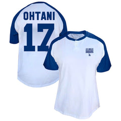 MLB Shohei Ohtani Los Angeles Dodgers Profile Women's Plus Size Name & Number Raglan Henley T-Shirt