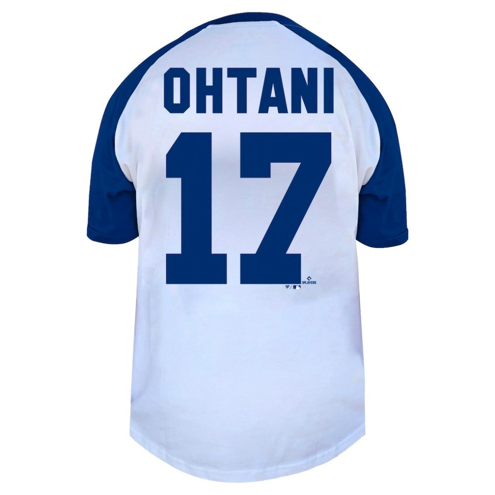 MLB Shohei Ohtani Los Angeles Dodgers Profile Women's Plus Size Name & Number Raglan Henley T-Shirt
