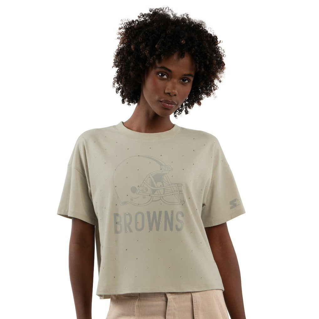 Starter Women's Rhinestone Sprinkle Boxy Cropped T-Shirt - Cleveland Browns