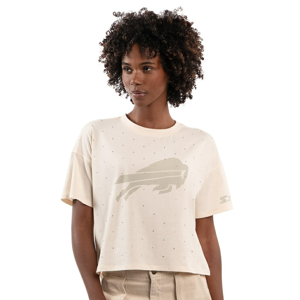 Starter Women's Rhinestone Sprinkle Boxy Cropped T-Shirt - Buffalo Bills