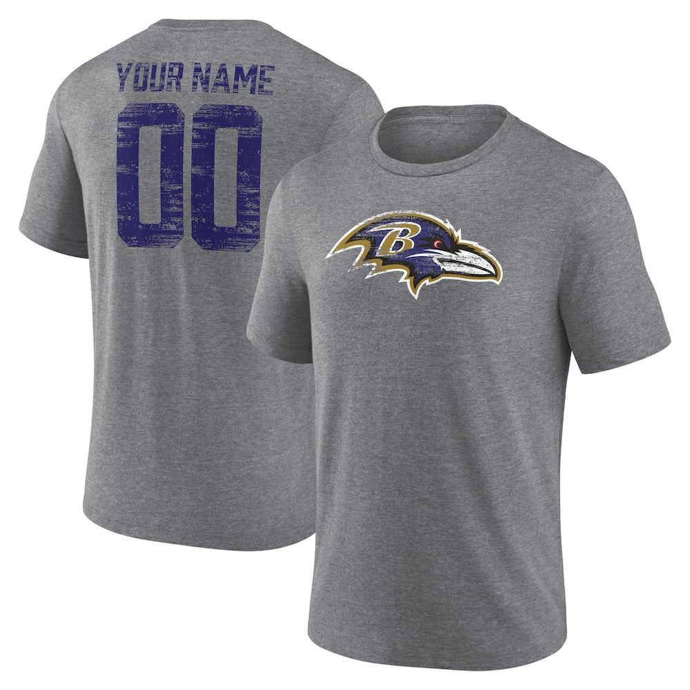 Heritage Custom Name & Number Tri-Blend T-Shirt - Baltimore Ravens