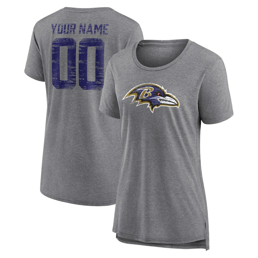 Women's Heritage Custom Name & Number Tri-Blend T-Shirt - Baltimore Ravens