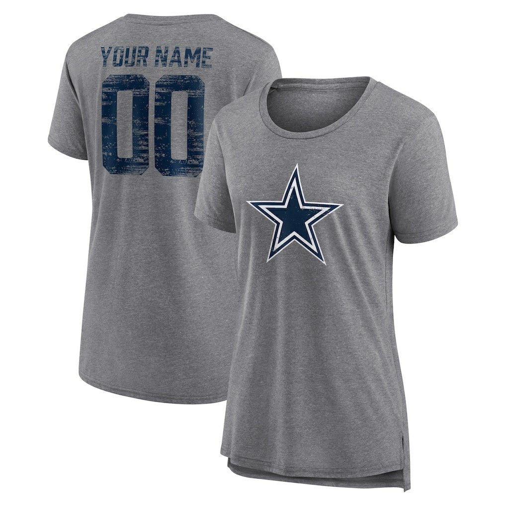 Women's Heritage Custom Name & Number Tri-Blend T-Shirt - Dallas Cowboys